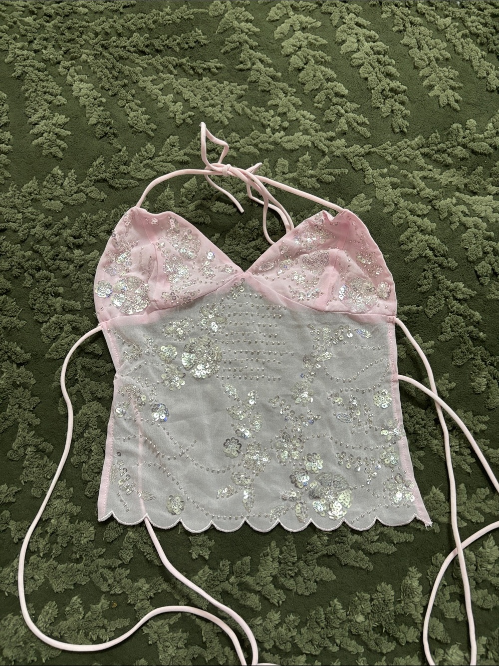 Delicate Pink Sequin Halter Cami Top
